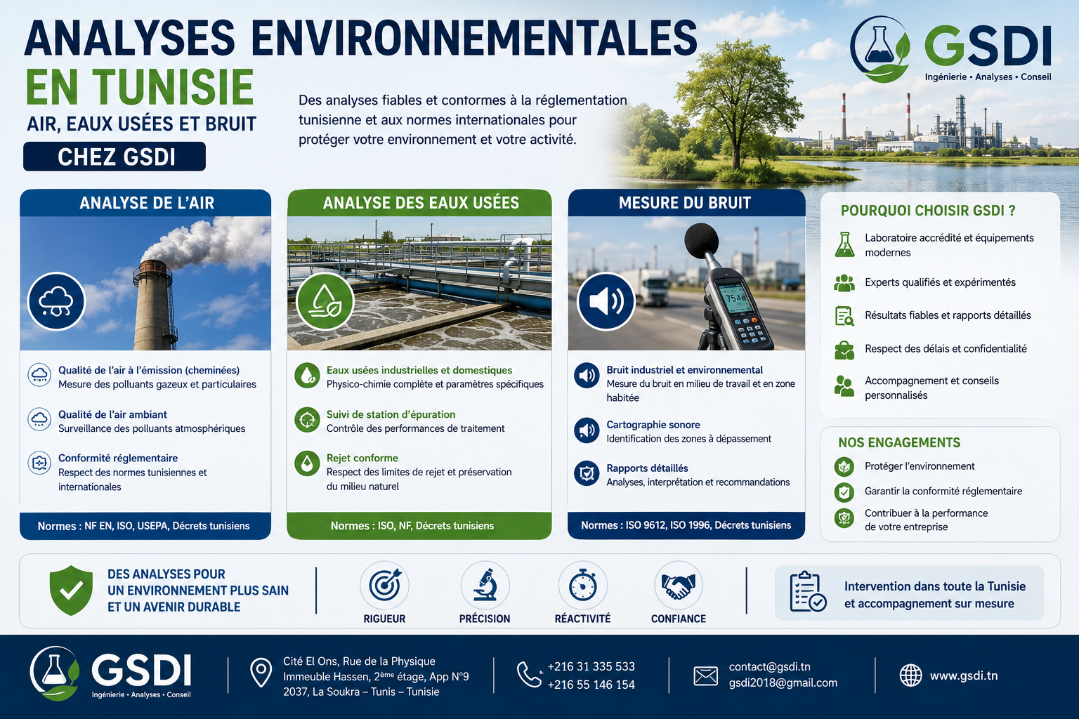 Analyses environnementales en Tunisie : air, eaux usées et bruit